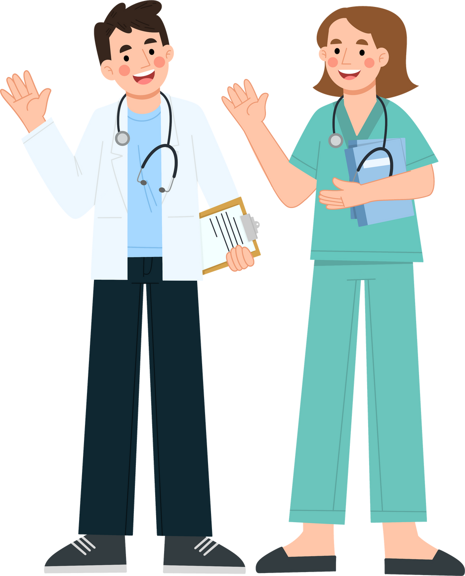 Doctor and nurse cartoon illustration